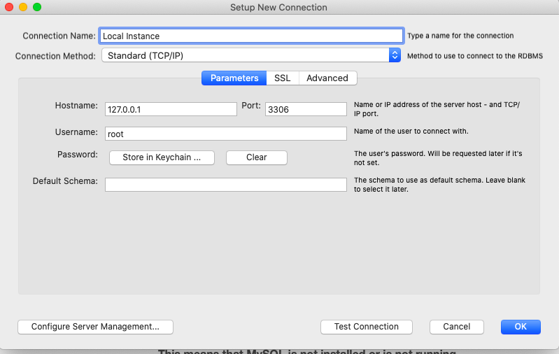 My SQL Workbench creating connection