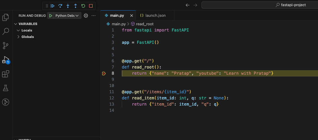 How to debug a python fastapi using vscode 